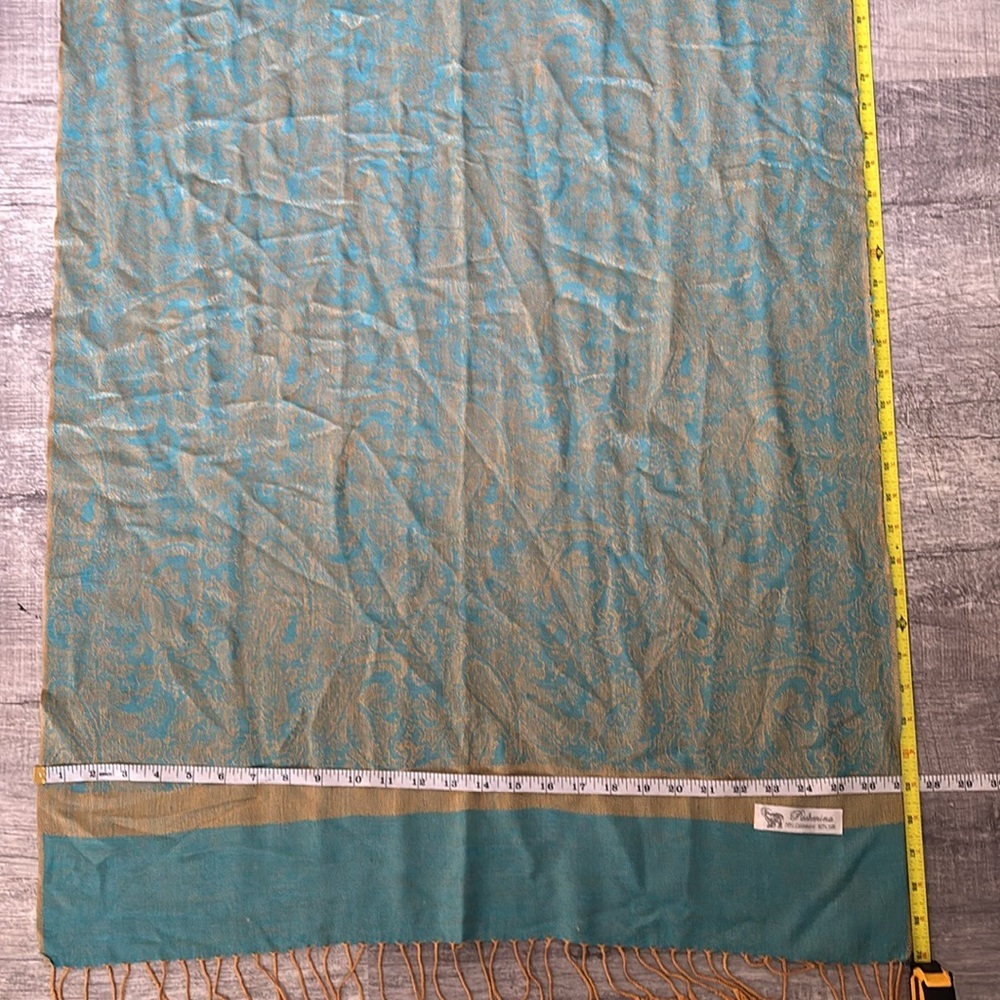 Turquoise Honey Paisley Pashmina Scarf - Picture 4 of 4